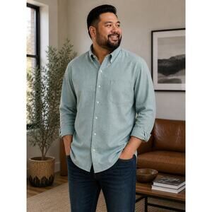 Tommy Hilfiger Green Button Long Sl Shirt 18 1/2 sleeve 34/35 XXL Reg Fit NWT
